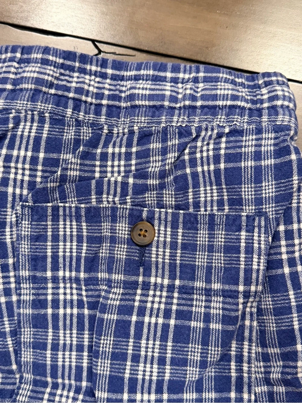 J. Crew Blue & White Plaid Men's Drawstring Linen Cotton Blend Shorts #454
